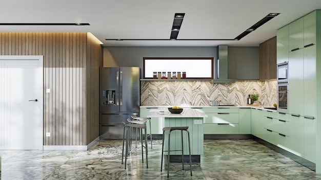 Green kkitchen interior