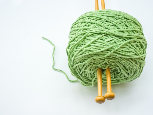 Green knitting yarn