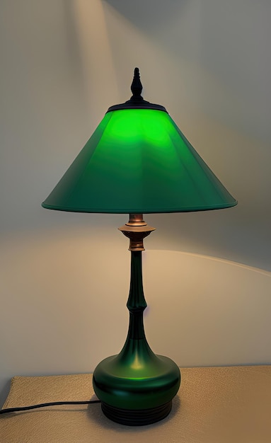 A green lamp with a green shade.