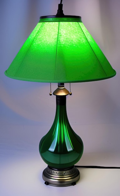 A green lamp with a green shade