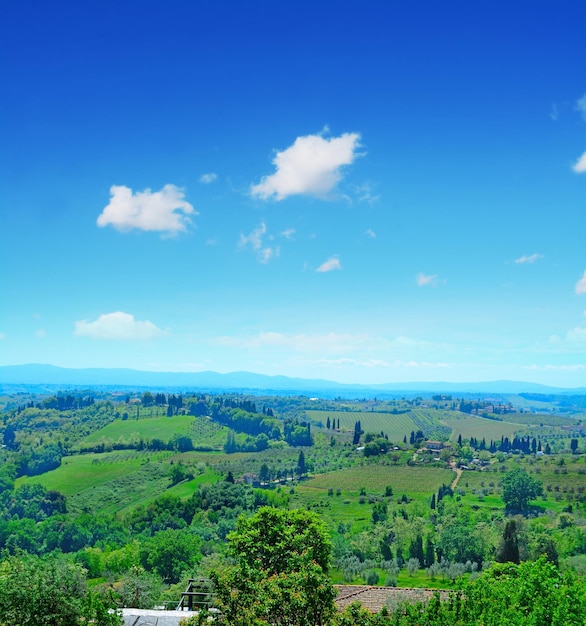 サンジミニャーノ周辺地域イタリアの緑の風景