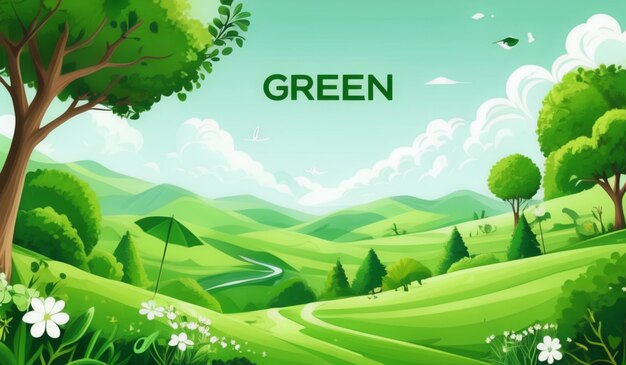 Photo a green landscape with a road and trees