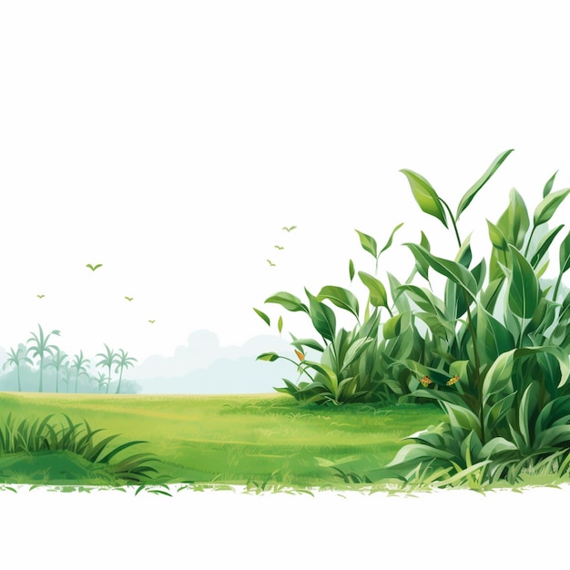 Green landscape with trees grass flowers and grass Vector illustration