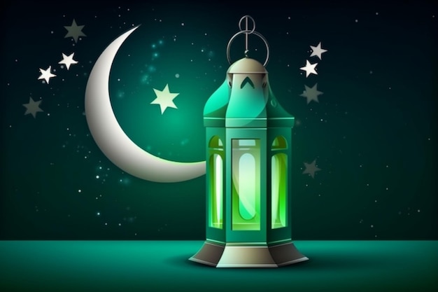 A green lantern with the moon and stars in the background