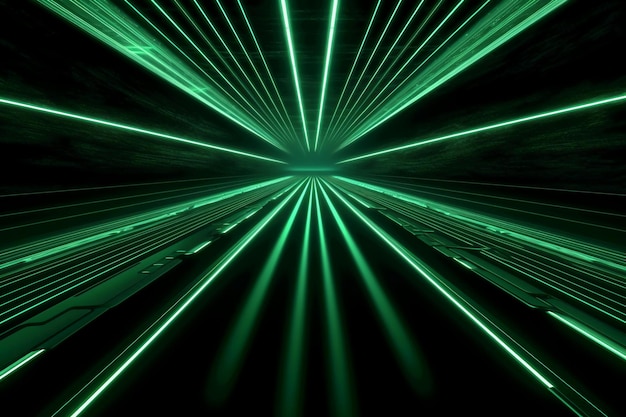 Green laser beams in a dark room