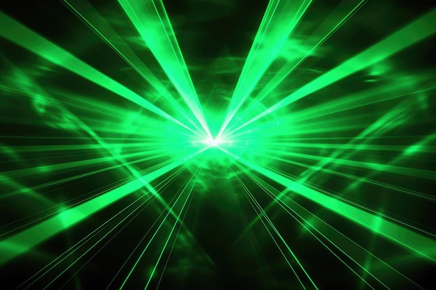 Green laser lights on dark background