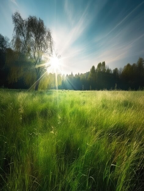 green lawn at sunset