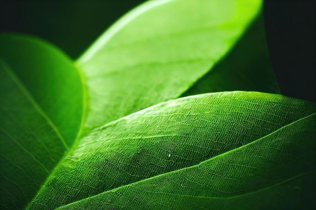 Зеленый лист размытым фоном с большими темно-зелеными листьями летом