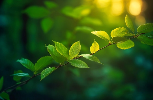 Green leaf and branch with bokeh effect