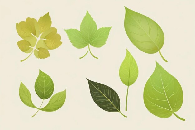 Green leaf design element set on a beige backgr