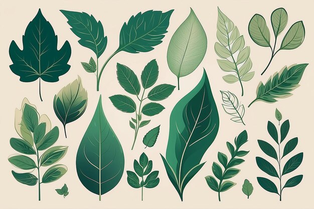 Photo green leaf design element set on a beige background vector