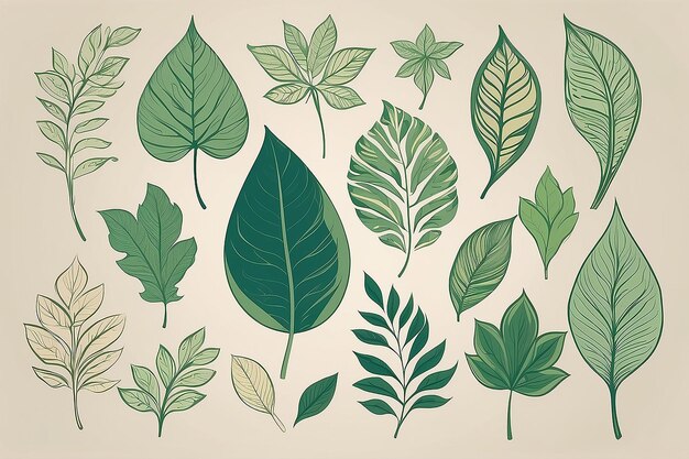 Photo green leaf design element set on a beige background vector