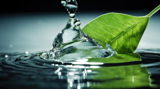 A green leaf floating on top of a body of water