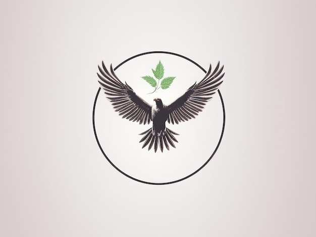 Green leaf and flying bird minimalistic logo generative ai