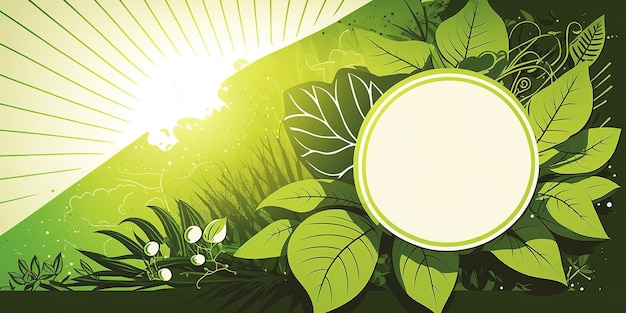 녹색 잎 프레임 빈 텍스트 복사 공간 배너 템플릿, 녹색 자연 수채화 그림 배너