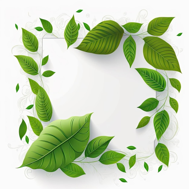 Green leaf frame with white background vector illustration Made by AIArtificial intelligence