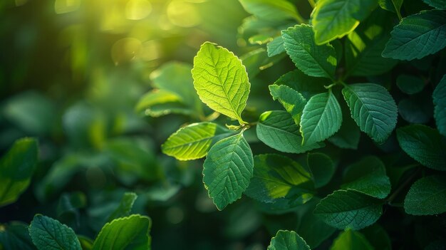 The green leaf in the garden at summer under sunlight is a natural green leaf plant used as a spring background for the ecology or greenery wallpaper in an environment