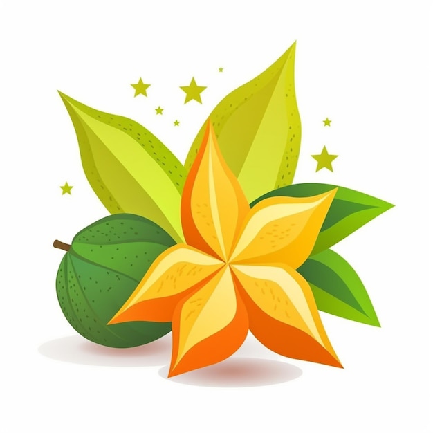 Green leaf and a green star on a white background