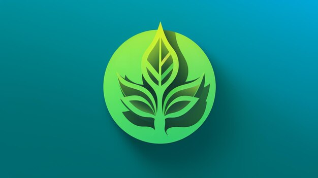 Photo green leaf icon with leaves on a blue background