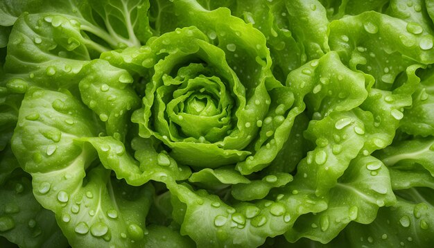 a green leaf of lettuce with water drops on it