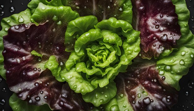 Photo a green leaf of lettuce with water drops on it