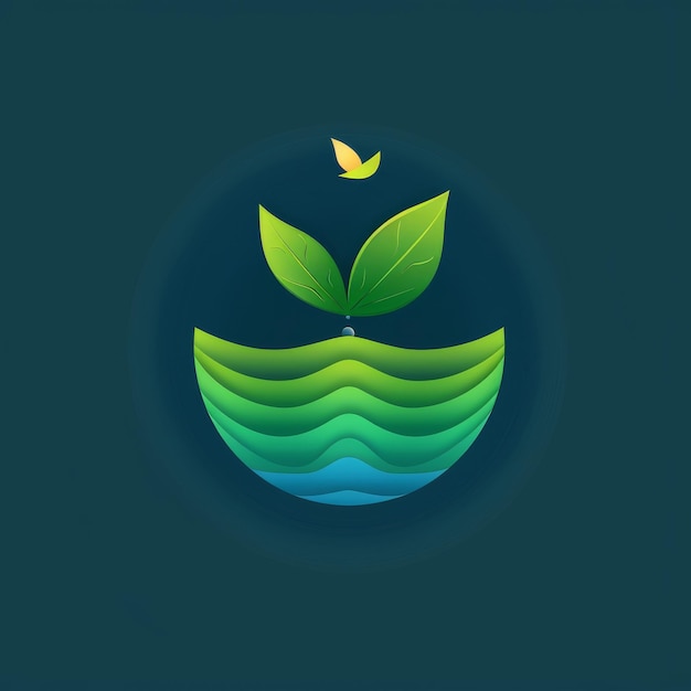 Photo green leaf logo on blue background