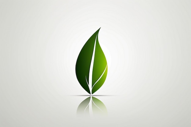 Photo green leaf logo with simple shape and vein in minimalist style