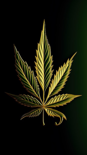 Зеленый лист марихуаны на черном фоне, генеративный ИИ
