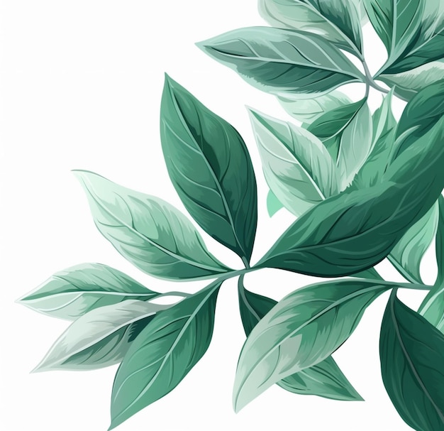 Зеленый лист с листьями на белом фоне.