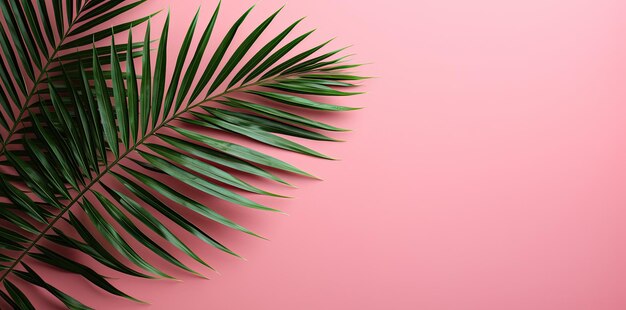 A green leaf on a pink background