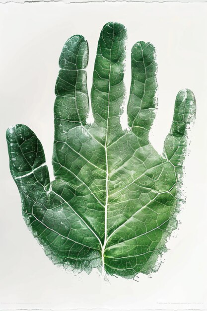 Green leaf of a plant in the shape of a hand on a white background