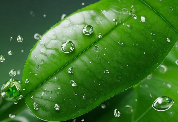 green leaf realistic drops effect