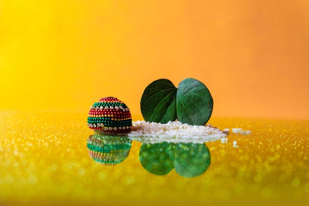 Green leaf and rice with Dussehra