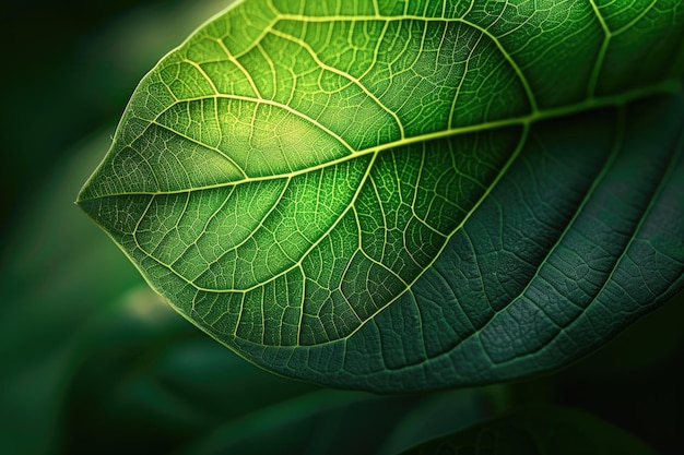 Green Leaf of Shadow Tree A Dazzling Botanical Element in Bright Close Up