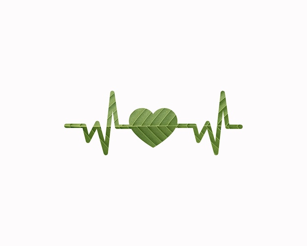 Green Leaf Shape Heart Pulse symbol Symbolic green heart pulse illustration on white background