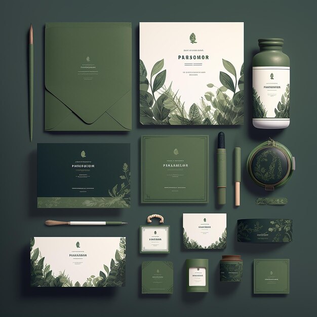 Photo green leaf stationery mockup collection