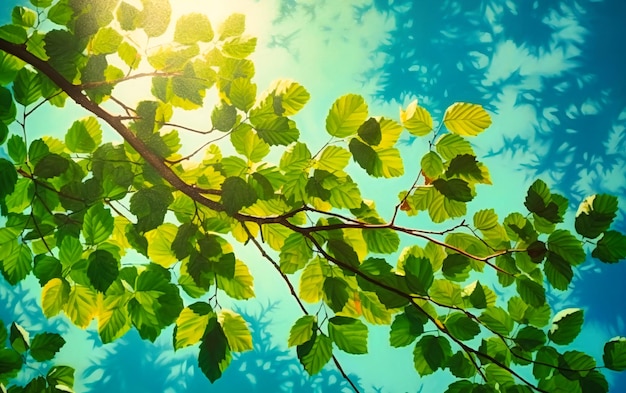 Green leaf in sunny spring background