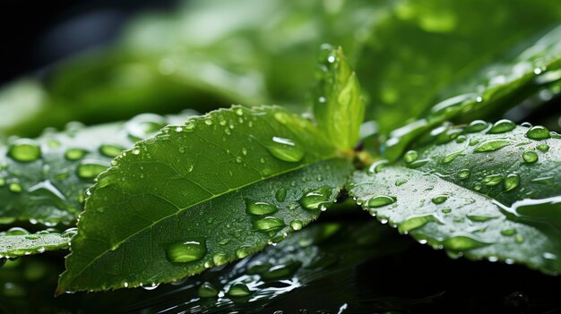 Photo green leaf texture background morning dew hd background wallpaper desktop wallpaper