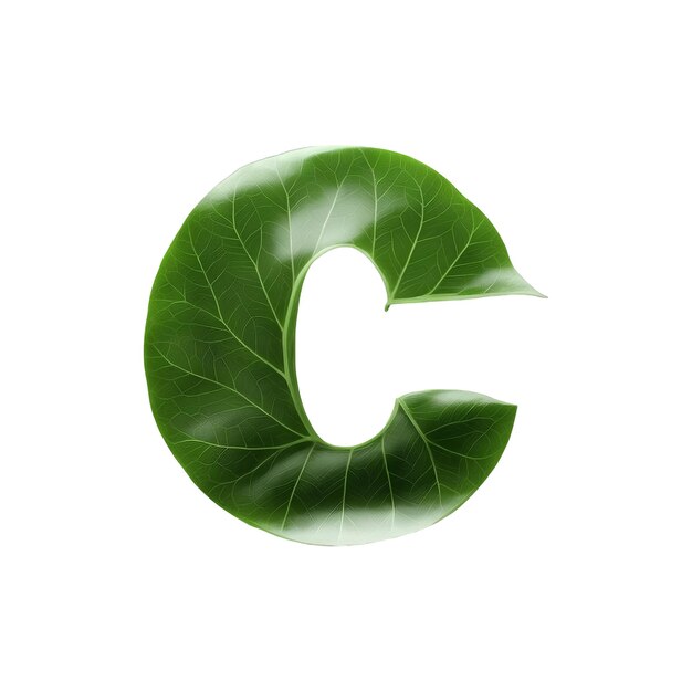 Green leaf typography text design lowercase alphabet c