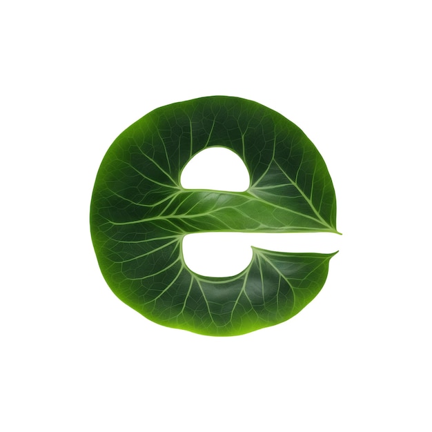 Green leaf typography text design lowercase alphabet e