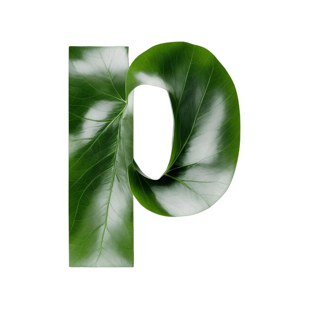 Green leaf typography text design lowercase alphabet p