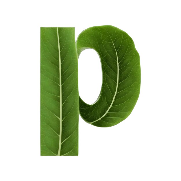 Photo green leaf typography text design lowercase alphabet p