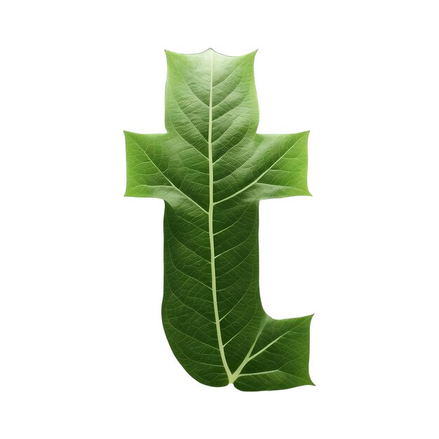 Green leaf typography text design lowercase alphabet t