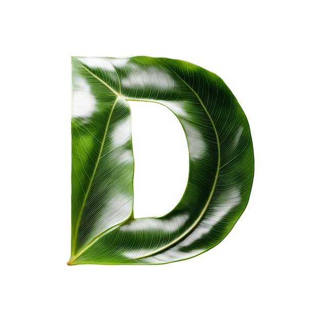 Green leaf typography text design uppercase alphabet D