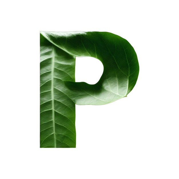 Photo green leaf typography text design uppercase alphabet p