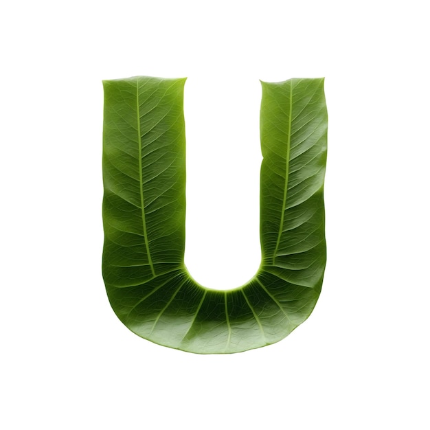 Green leaf typography text design uppercase alphabet U