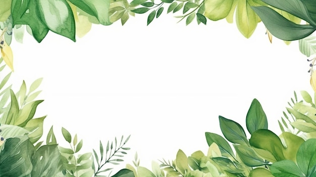 Photo green leaf watercolor background invitation template generative ai
