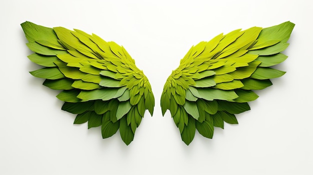 Green Leaf Wings Isolated Concept of Seasonal Floral Design with Yellow and Green Leaves on Tree