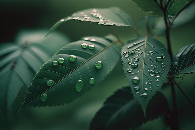 A green leaf with drops of water on it generative AI