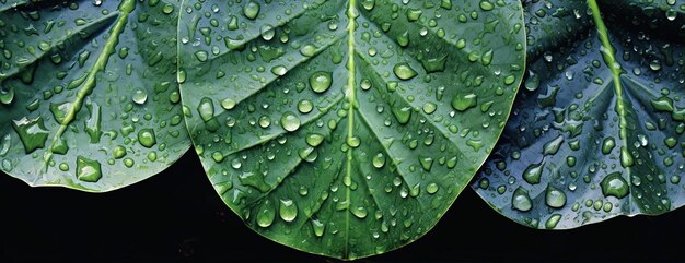 a green leaf with drops of water in the style of textured collages